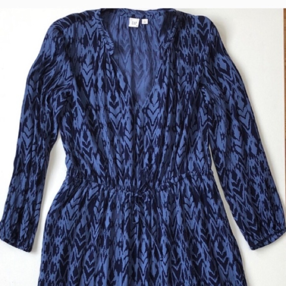 Gap Dress, Blue Ikat Print with Drawstring Waist